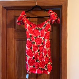 De La Vali - Koko Red Rose Satin Mini Dress (UK size 6, NEW w tags)
